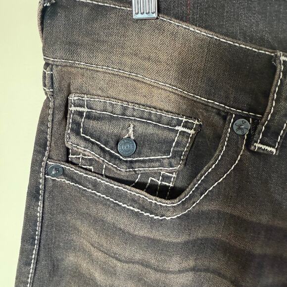 True Religion Jessie Super Baggy Wide Leg Jeans Flap SZ 29 Dark Wash Brown FLAW - Picture 5 of 12